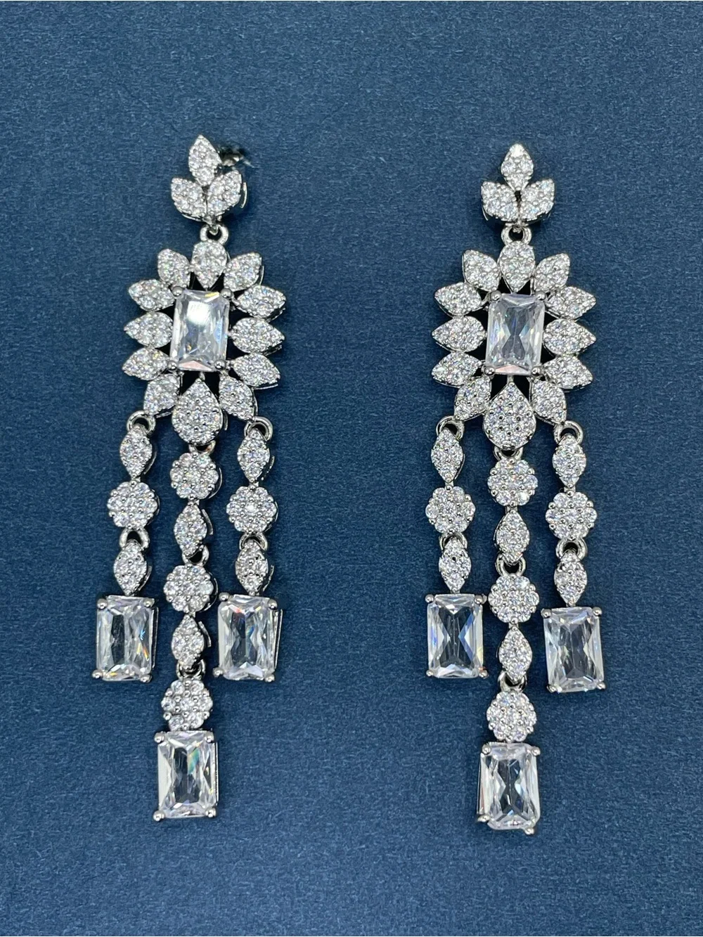 Swarovski Crystal Elements White Crystal Statement Dangle Bridal Earrings Formal